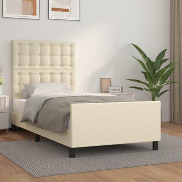 vidaXL Bedframe met hoofdbord kunstleer crèmekleurig 100x200, Verzenden