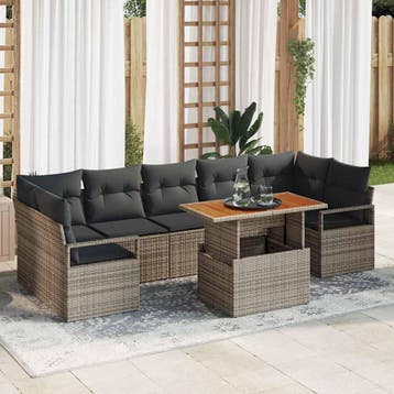 vidaXL Tuinbank Set 8 st Grijs Poly rattan, Verzenden, Nieuw