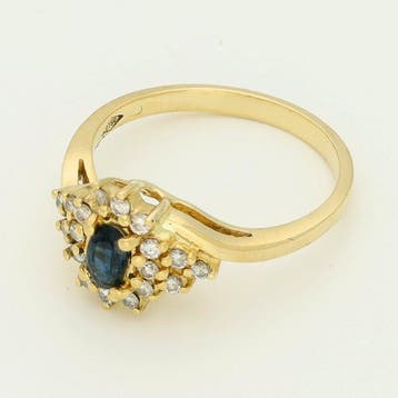 Bague - 18 carats Or jaune - Diamant - Saffier, Nieuw