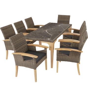 tectake Wicker tafel Foggia met 8 stoelen Rosarno - natuur, Verzenden