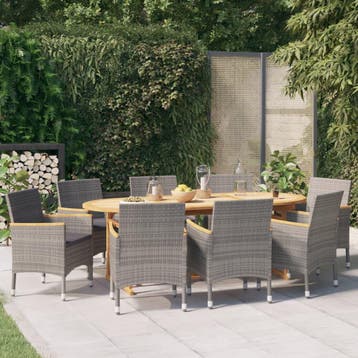 vidaXL 9-delige Tuinset met kussens grijs, Verzenden, Tuinset