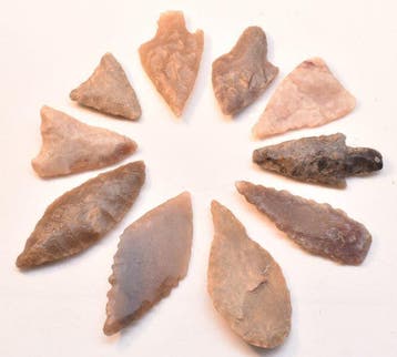 Neolithisch Jasper, Flint 10 pijlpunten AA++ (Zonder