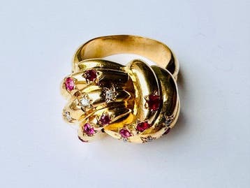Ring - 18 karaat Geel goud - 0.16ct. tw. Diamant, Nieuw
