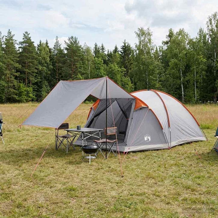 vidaXL Huisje Tent Grijs en Oranje 6-persoons Polyester en, Caravanes & Camping, Tentes, Envoi