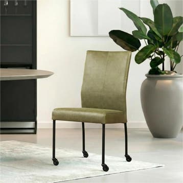 Set van 6 Leren eetkamerstoelen Comfort met wieltjes -, Huis en Inrichting, Stoelen, Ophalen of Verzenden, Nieuw, Leer
