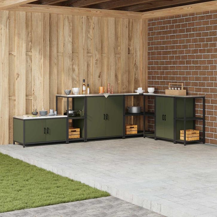 vidaXL Keukenopslag HATTEM Olijfgroen 40 x 50 x 92 cm Staal, Maison & Meubles, Armoires | Autre, Envoi