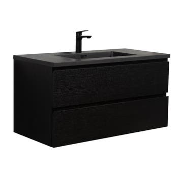Badkamermeubel Set Angela 100cm Zwart Houtnerf Badmeubel, Huis en Inrichting, Badkamer | Badkamermeubels, Verzenden, Nieuw