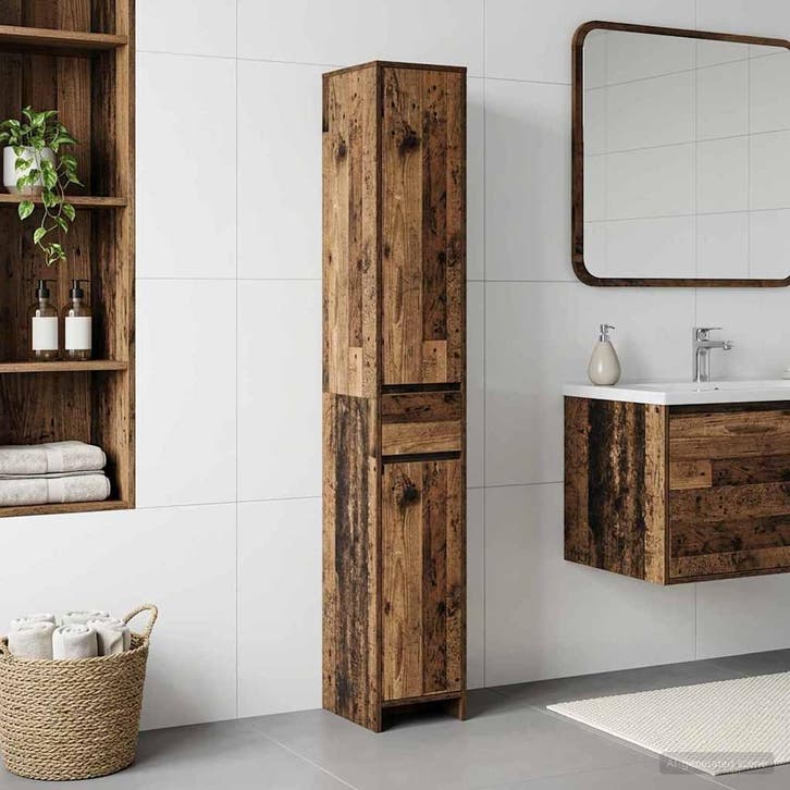vidaXL Badkamerkast Oud hout 30 x 33 x 190 cm Bewerkt hout, Maison & Meubles, Tables | Coiffeuses, Envoi