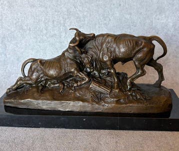 Beeld, Vechtende stieren Naar: Clesinger - 12 cm - Brons,