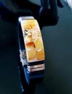 Amber Leren armband met Baltisch amber - Vrouwen, Heren,, Verzamelen, Mineralen en Fossielen