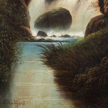 S.W. Clifford (XIX) - Wooded Landscape with Waterfall