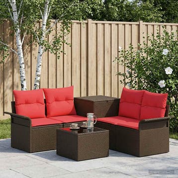 vidaXL Bankstel 6 st 4-Aantal zitplaatsen Bruin en Rood, Tuin en Terras, Verzenden, Nieuw