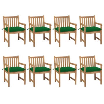 vidaXL Tuinstoelen 8 st met groene kussens massief teakhout, Verzenden, Nieuw