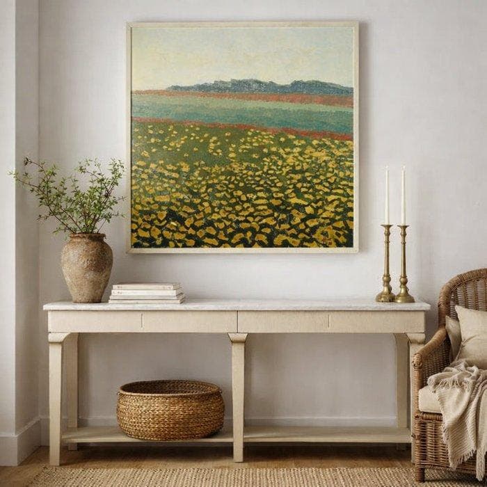 Yves Offret (1946-2004) - Jachères, fleurs jaunes, Antiek en Kunst, Kunst | Schilderijen | Klassiek