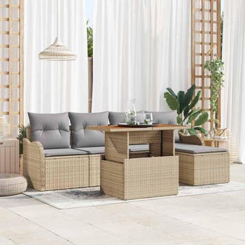 vidaXL Tuinbank Set met opslag 6 pcs Beige Poly rattan, Tuin en Terras, Tuinsets en Loungesets, Verzenden, Nieuw
