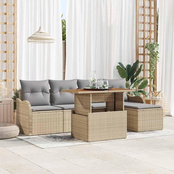 vidaXL Tuinbank Set met opslag 6 pcs Beige Poly rattan, Tuin en Terras, Tuinsets en Loungesets, Nieuw, Verzenden