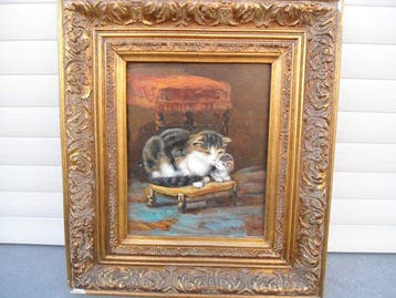 Hollandse school (XX) - Moeder poes met kitten