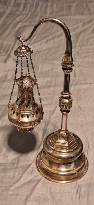 sculptuur, Turíbulo colgante con peana - 27 cm - .915 zilver
