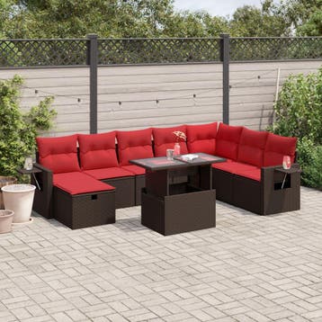 vidaXL 9-delige tuinbankset met kussens, bruin polyrotan, Verzenden