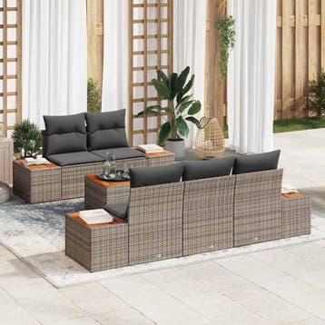vidaXL Tuinbank Set 6 st Grijs Poly rattan, Verzenden, Nieuw