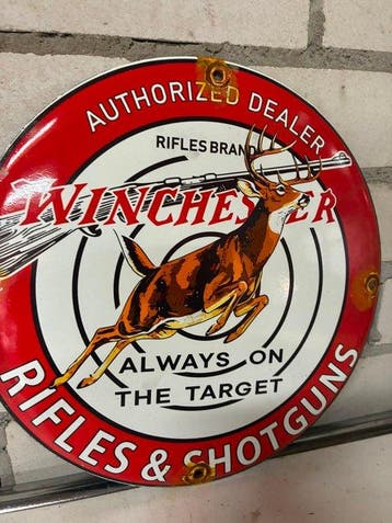 Rond Winchester emaille reclamebord – Authorized Dealer –