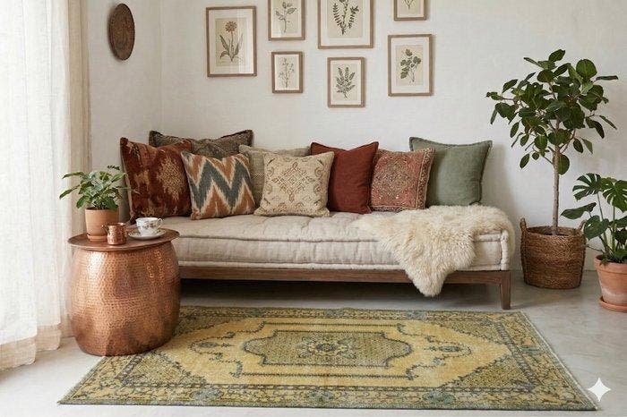 Geel vintage - Vloerkleed - 210 cm - 115 cm - met, Maison & Meubles, Ameublement | Tapis & Moquettes