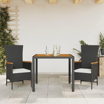 vidaXL 3-delige Tuinset met kussens poly rattan zwart, Verzenden, Nieuw, Tuinset