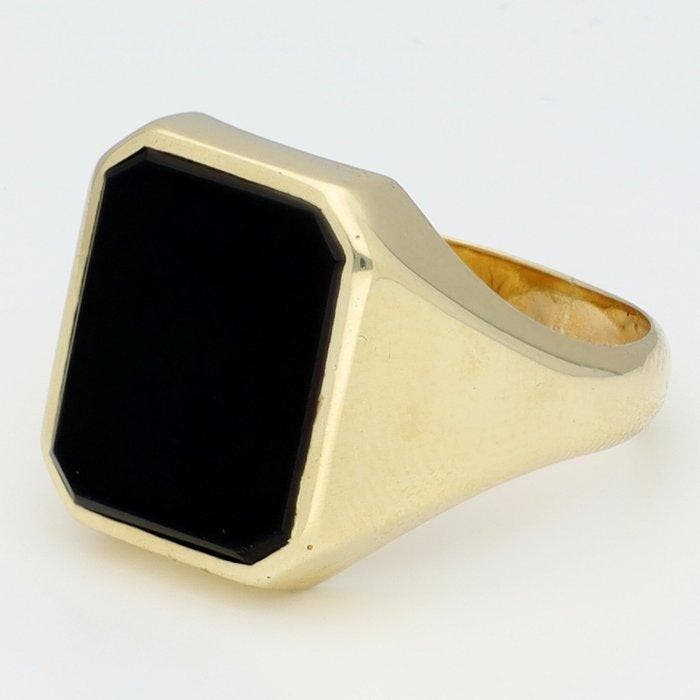 Ring - 14 karaat Geel goud Onyx - Zegelring, Bijoux, Sacs & Beauté, Bagues