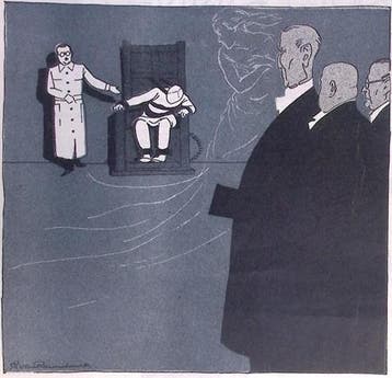 Hauptmanns terechtstelling op spotprent (lijst optie), Antiek en Kunst, Verzenden