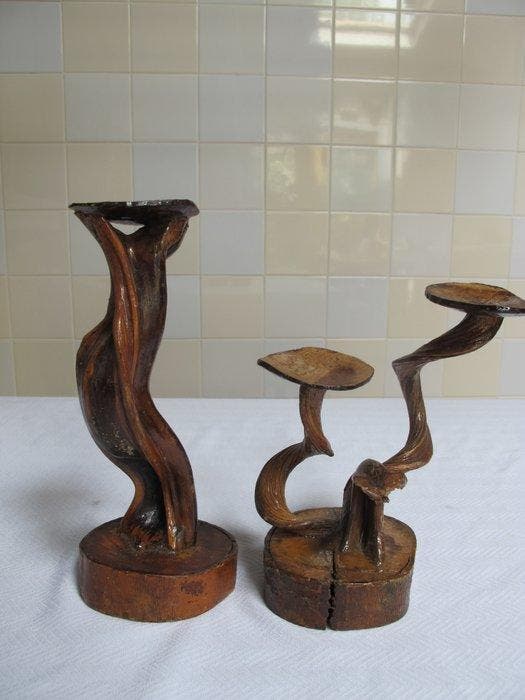 Decoratief ornament (2) - Houten sculptuur/ standaard met, Antiquités & Art, Curiosités & Brocante