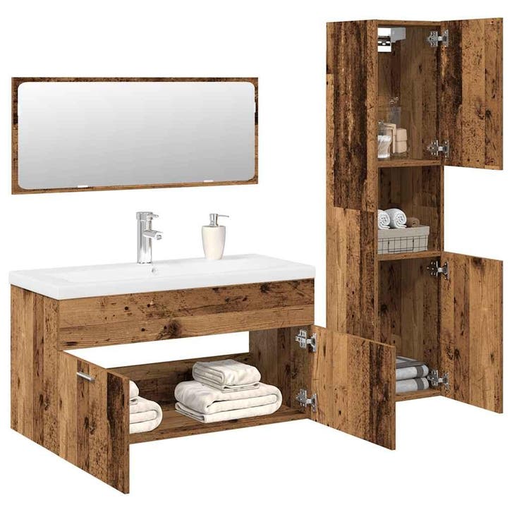 vidaXL 4-delige Badkamermeubelset bewerkt hout oud, Maison & Meubles, Salle de bain | Meubles de Salle de bain, Envoi