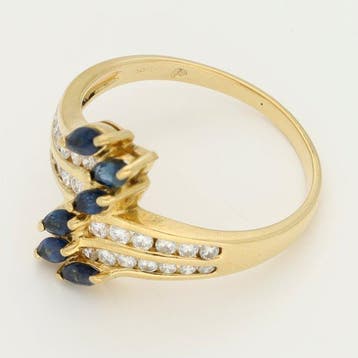 Bague - 18 carats Or jaune - Diamant - Saffier, Nieuw