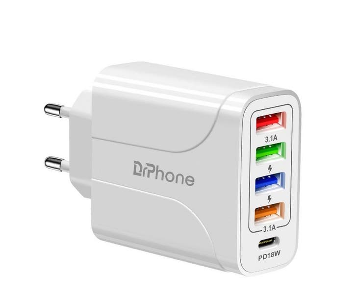 DrPhone HALOXIII – 48W 4 USB Poorten Snel Lader + USB-C PD, Telecommunicatie, Mobiele telefoons | Telefoon-opladers, Nieuw, Verzenden