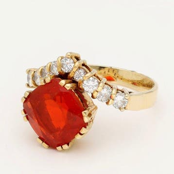Bague - 18 carats Or jaune Cornaline - Diamant, Nieuw