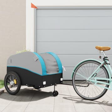 vidaXL Fietstrailer 45 kg ijzer zwart en blauw, Verzenden, Nieuw