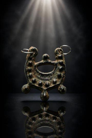 Vroege middeleeuwse / Vikingen Brons Zonneschild-amuleet