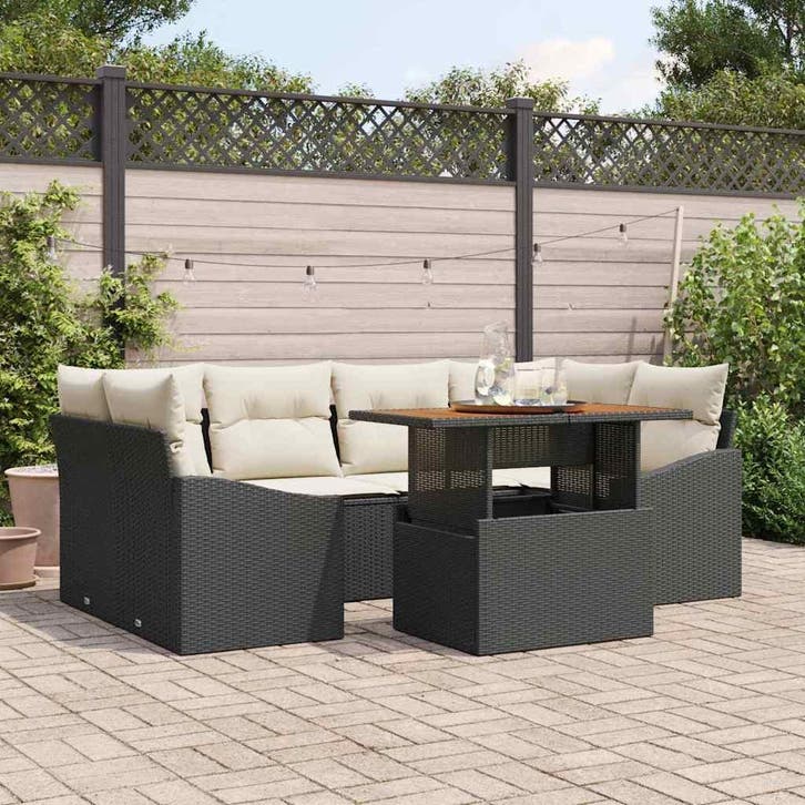 vidaXL Tuinbank Set 7 st Zwart Poly rattan, Tuin en Terras, Tuinsets en Loungesets, Nieuw, Verzenden