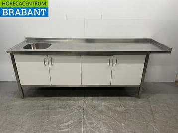RVS Spoeltafel Spoelbak 4 Klapdeuren 240 x 70 x 91 cm Horeca, Ophalen of Verzenden