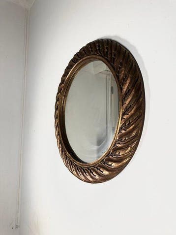 Miroir mural- Miroir rond en bois doré, style jacobéen -