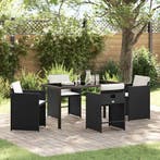 vidaXL Tuin Eettafel Set met kussen 5 pcs Zwart poly rattan, Verzenden, Nieuw