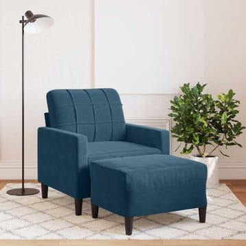 vidaXL Fauteuil met voetenbank / zetel 60 cm fluweel blauw, Verzenden
