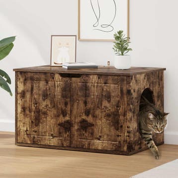 vidaXL Kattenhuis Rook Eiken 85 x 55 x 50,5 cm Bewerkt hout, Dieren en Toebehoren, Verzenden, Nieuw