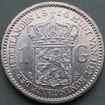 Nederland. Wilhelmina. 1 Gulden 1914 kwaliteit (Zonder, Postzegels en Munten, Munten | Nederland