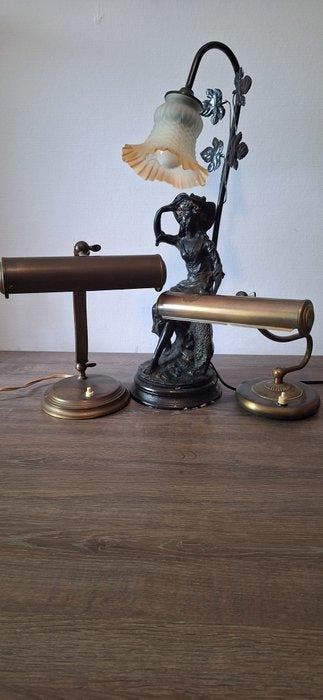 Staande lamp (3) - Hars, Messing - Tafellamp pianolamp