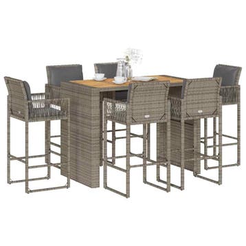 vidaXL 7-delige Tuinbarset met kussens poly rattan acacia, Verzenden, Nieuw