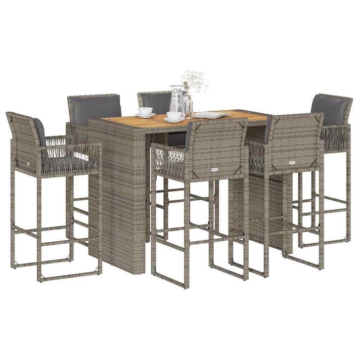 vidaXL 7-delige Tuinbarset met kussens poly rattan acacia, Jardin & Terrasse, Ensembles de jardin, Envoi