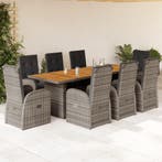 vidaXL 9-delige Tuinset met kussens poly rattan grijs, Verzenden, Nieuw, Tuinset