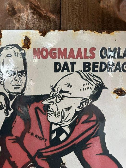 Emaille bord – Nederlandse verkiezingsposter V.V.D. lijst 5, Antiek en Kunst, Antiek | Wandborden en Tegels