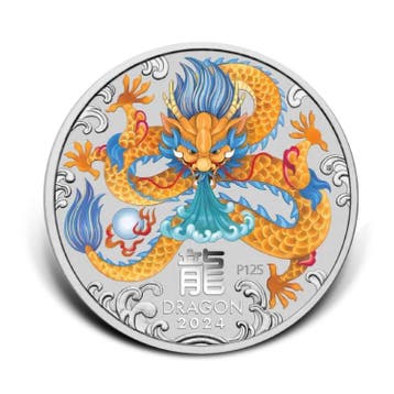 1 kilo zilveren Lunar munt Year of the Dragon 2024 colored