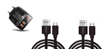 DrPhone PS-Y - Snellader Set – 2x USB-C Kabel 3M + 18W Quick, Verzenden